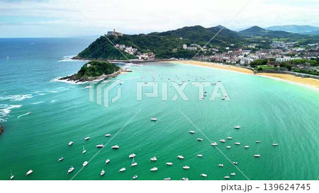 Breathtaking Scenic Aerial View of a Stunning Coastal Paradise Featuring Boats and Sandy Beaches Breathtaking Scenic Aerial View of a Stunning Coastal Paradise Featuring Boats and Sandy Beaches 139624745