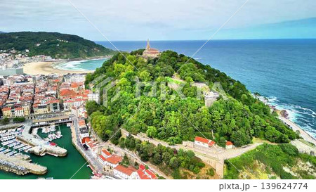Experience the stunning aerial view of La Concha Beach and Monte Igueldo in San Sebastian Experience the stunning aerial view of La Concha Beach and Monte Igueldo in San Sebastian 139624774