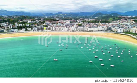 An Aerial View of a Stunning Coastal Landscape featuring Boats on a Beautiful Day An Aerial View of a Stunning Coastal Landscape featuring Boats on a Beautiful Day 139624810