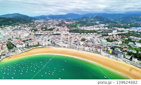 Stunning Aerial View of Beach and Cityscape with Majestic Landscapes and Beautiful Scenery Stunning Aerial View of Beach and Cityscape with Majestic Landscapes and Beautiful Scenery 139624882