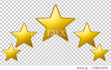 Five glossy golden stars in arch formation for rating and quality Five glossy golden stars in arch formation for rating and quality 139624950