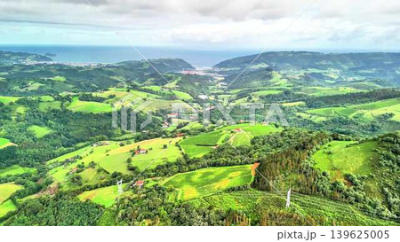 Stunning Aerial View of Beautifully Lush Green Landscapes and the Captivating Coastline 139625005