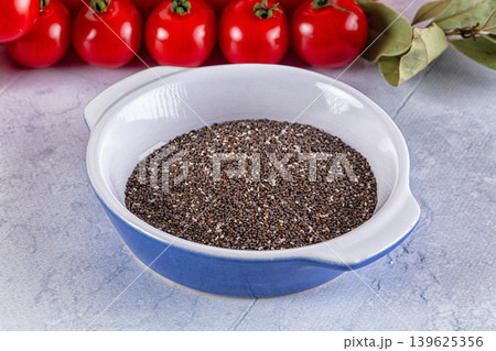 Vegan superfood dry chia seeds Vegan superfood dry chia seeds 139625356