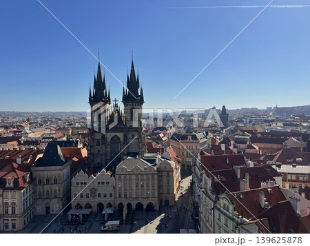 Gothic architecture of the Church of Our Lady before Tyn towers over 139625878