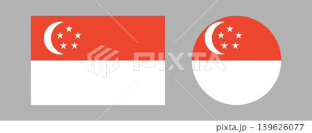 Flag of Singapore round, rectangular button, icon, banner. Set of National Singapore flag circle, square background, badge, sticker. 139626077