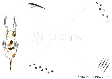 イタズラする猫とひっかき傷のセット素材 139627083