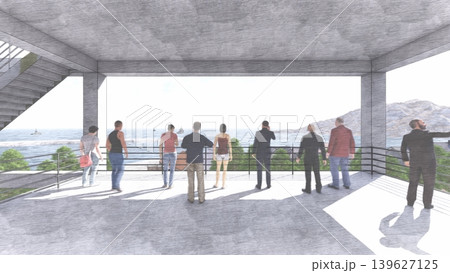 津波・水害時の高台避難訓練と避難タワーの3DCGイメージ 津波・水害時の高台避難訓練と避難タワーの3DCGイメージ 139627125