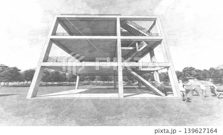 津波・水害時の高台避難訓練と避難タワーの3DCGイメージ 139627164