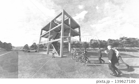 津波・水害時の高台避難訓練と避難タワーの3DCGイメージ 津波・水害時の高台避難訓練と避難タワーの3DCGイメージ 139627180