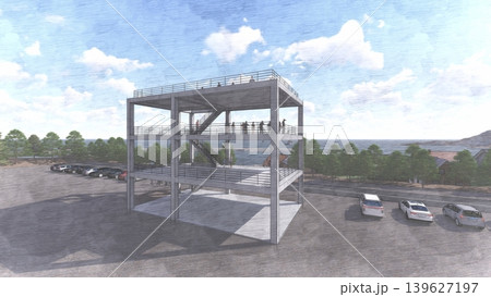 津波・水害時の高台避難訓練と避難タワーの3DCGイメージ 139627197