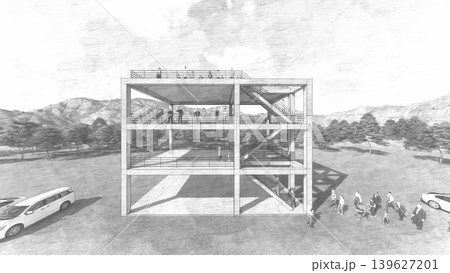 津波・水害時の高台避難訓練と避難タワーの3DCGイメージ 津波・水害時の高台避難訓練と避難タワーの3DCGイメージ 139627201