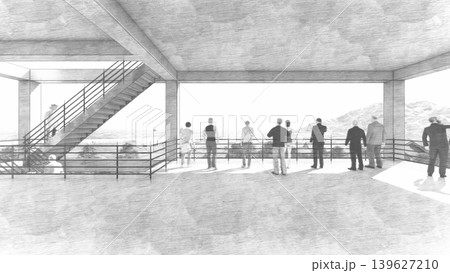 津波・水害時の高台避難訓練と避難タワーの3DCGイメージ 139627210