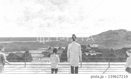 津波・水害時の高台避難訓練と避難タワーの3DCGイメージ 人あり 津波・水害時の高台避難訓練と避難タワーの3DCGイメージ 人あり 139627219