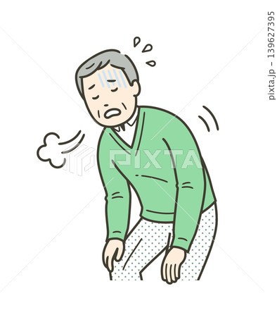 息切れをして大きな呼吸をする高齢者男性の上半身イラスト 息切れをして大きな呼吸をする高齢者男性の上半身イラスト 139627395