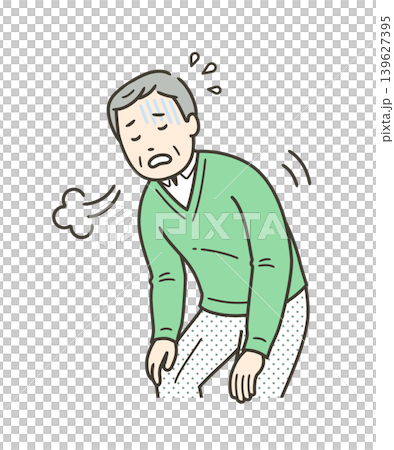息切れをして大きな呼吸をする高齢者男性の上半身イラスト 息切れをして大きな呼吸をする高齢者男性の上半身イラスト 139627395