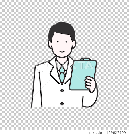 醫生手持病歷的簡單插圖。 醫生手持病歷的簡單插圖。 139627409