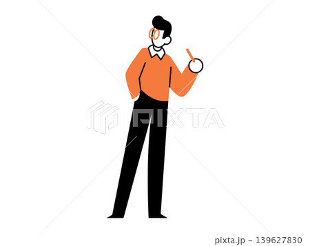 Man with glasses holding a pen vector illustration. Creative thinking, education, business planning, writing process, artistic vision, career. Male character with eyewear clutching a pencil Man with glasses holding a pen vector illustration. Creative thinking, education, business planning, writing process, artistic vision, career. Male character with eyewear clutching a pencil 139627830