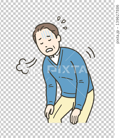 一幅插圖,描繪了一位中年男子因呼吸困難而深呼吸的上半身。 一幅插圖,描繪了一位中年男子因呼吸困難而深呼吸的上半身。 139627886