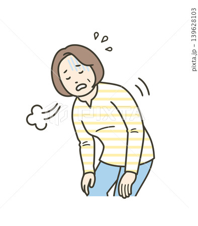息切れをして大きな呼吸をする中年女性の上半身イラスト 息切れをして大きな呼吸をする中年女性の上半身イラスト 139628103