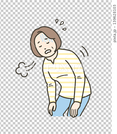 息切れをして大きな呼吸をする中年女性の上半身イラスト 息切れをして大きな呼吸をする中年女性の上半身イラスト 139628103