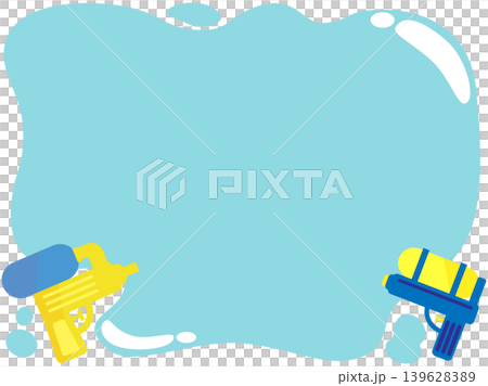 Cute frame material featuring a water gun and water motif. Cute frame material featuring a water gun and water motif. 139628389