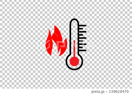 High Temperature Thermometer Icon With Red Flame Heat Warning And Hot Temperature Symbol 139628470