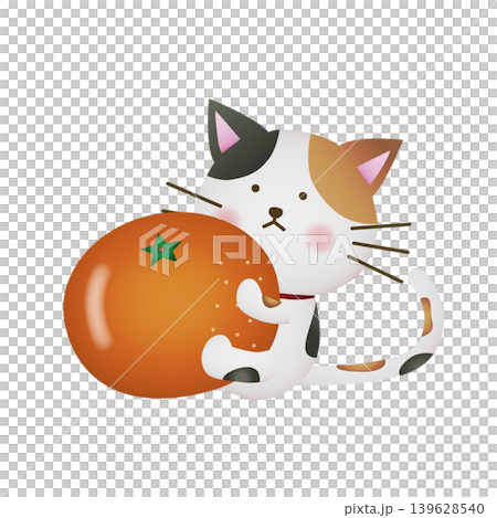 みかんにしがみつく三毛猫のイラスト かわいい動物と果物のキャラクター素材 みかんにしがみつく三毛猫のイラスト かわいい動物と果物のキャラクター素材 139628540