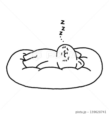 ふわふわクッションの上で眠るかわいいネコ　線画 139628741