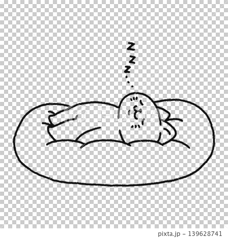 ふわふわクッションの上で眠るかわいいネコ　線画 139628741