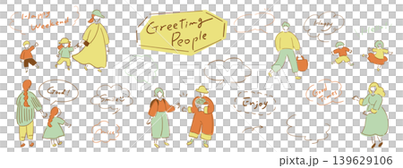 あいさつする人々_手書きイラスト&吹き出し&テキスト|アースカラー あいさつする人々_手書きイラスト&吹き出し&テキスト|アースカラー 139629106