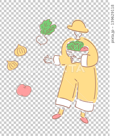 ファーマー_レトロカラー_手描きイラスト 139629118