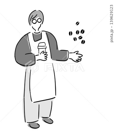 カフェではたらく男性スタッフ_モノトーン｜手描きイラスト 139629123