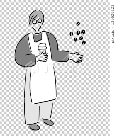 カフェではたらく男性スタッフ_モノトーン｜手描きイラスト 139629123