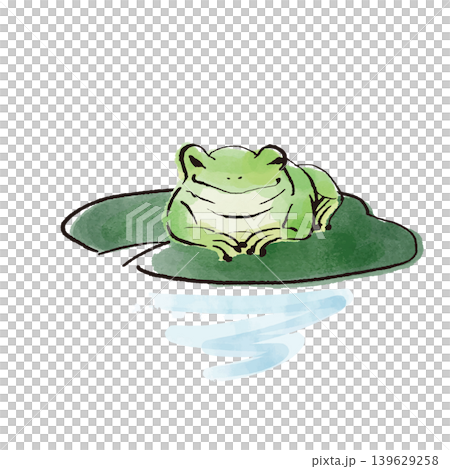 A frog sitting on a water lily leaf (watercolor style) A frog sitting on a water lily leaf (watercolor style) 139629258