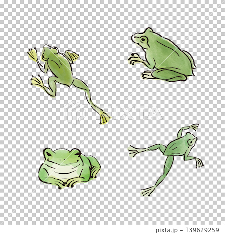 カエルのいろんなポーズのセット　水彩画　 139629259