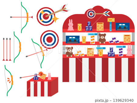 弓矢を使った射的に関するイラストセット 弓矢を使った射的に関するイラストセット 139629340