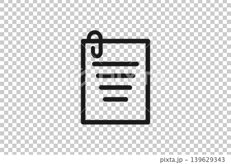 Line art icon of a completed piece of paper with a clip attached. 139629343