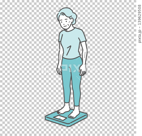 Illustration of a senior woman (slim build) having her weight measured. Illustration of a senior woman (slim build) having her weight measured. 139629508