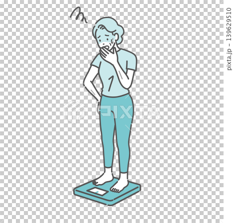 体重測定をしてショックを受けるシニア女性のイラスト(痩せ型) 体重測定をしてショックを受けるシニア女性のイラスト(痩せ型) 139629510