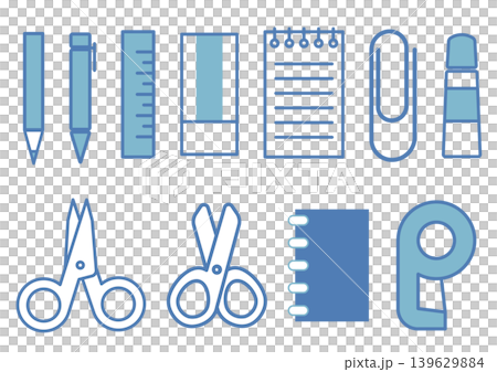 文房具のアイコン えんぴつ 消しゴム 学校 道具 カラー ベクターイラスト 文房具のアイコン えんぴつ 消しゴム 学校 道具 カラー ベクターイラスト 139629884