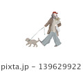 犬の散歩を楽しむナチュラルファッションの女性のイラスト 139629922