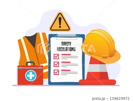 Construction Safety Gear and Regulations Checklist Stock Illustration. Construction Safety Gear and Regulations Checklist Stock Illustration. 139629972