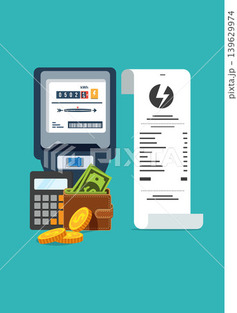 Electricity Bill Payment Meter Receipt and Wallet Concept stock illustration. Electricity Bill Payment Meter Receipt and Wallet Concept stock illustration. 139629974
