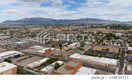 Aerial view of Albuquerque city with Sandia Mountains in background Aerial view of Albuquerque city with Sandia Mountains in background 139630115
