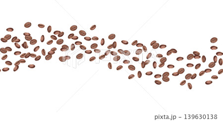 A seamless border of scattered coffee beans. Creates a dynamic atmosphere and emphasizes naturalness. Ideal for branding, advertising, cafe menu design, packaging, and websites. 139630138