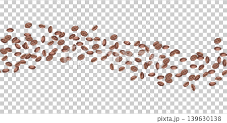 A seamless border of scattered coffee beans. Creates a dynamic atmosphere and emphasizes naturalness. Ideal for branding, advertising, cafe menu design, packaging, and websites. 139630138