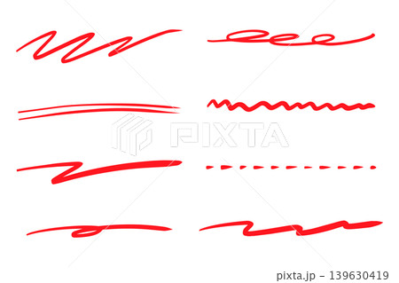 シンプルな手描きライン素材セット 赤 シンプルな手描きライン素材セット 赤 139630419