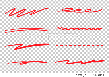 シンプルな手描きライン素材セット 赤 シンプルな手描きライン素材セット 赤 139630419