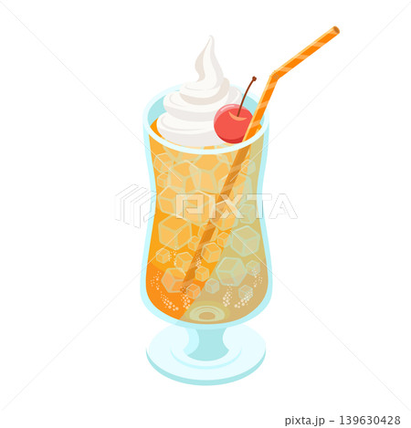 オレンジソーダのクリームソーダとさくらんぼのイラスト 139630428