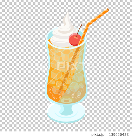 一張橙味汽水、奶油汽水和櫻桃的插圖。 139630428